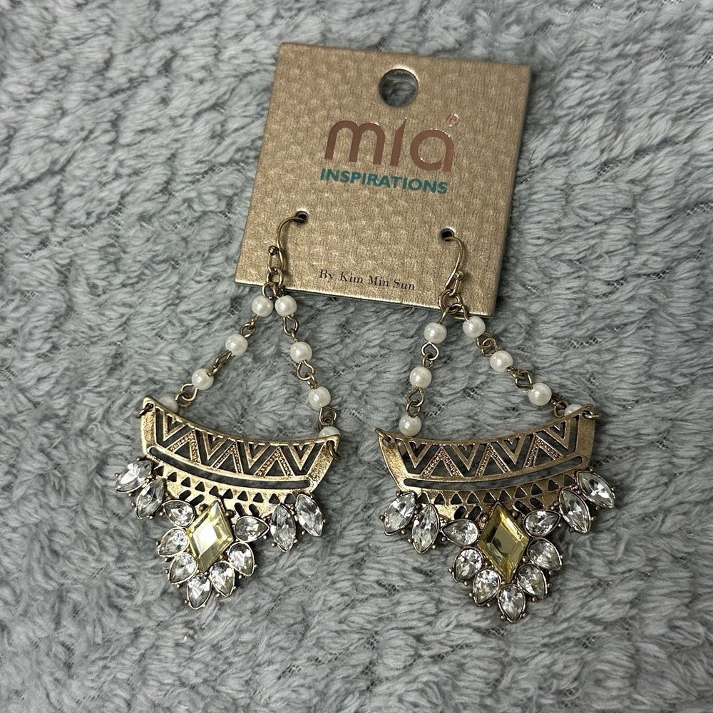 Mia Inspiration Gold Pearl Fringe Dangle Earrings Fashion‎ Jewelry New With Tags